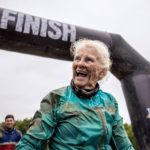 Old lady participant just crossed the finish line