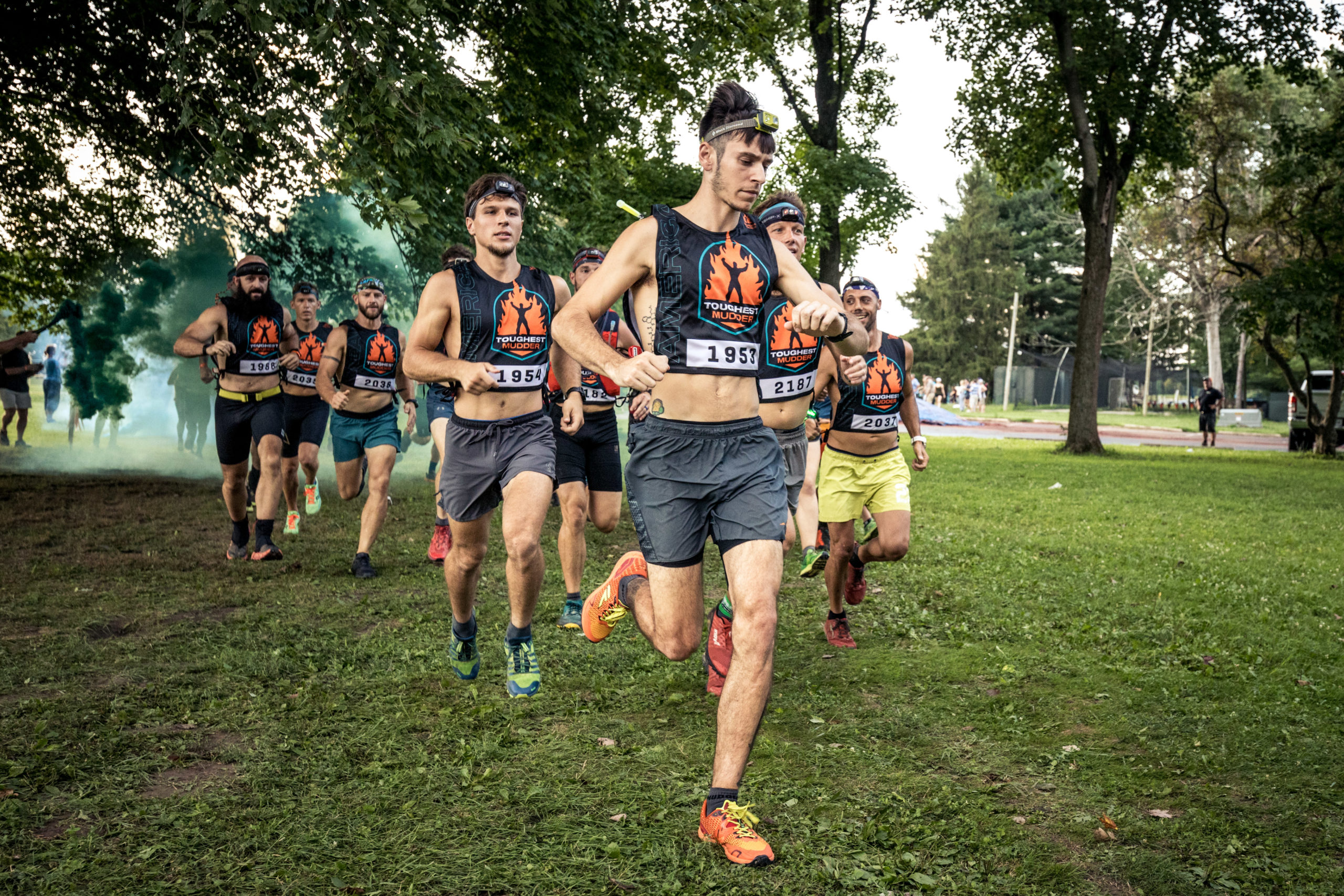 Participants running in the field