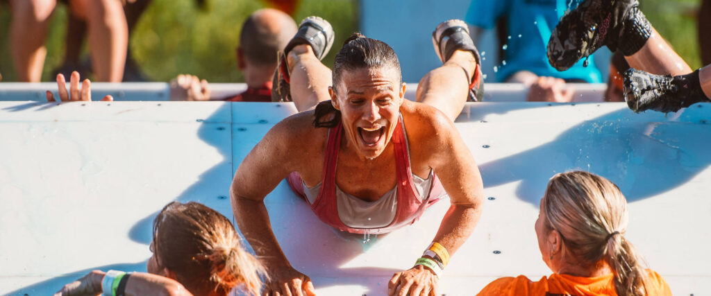 A participant screaming as she slid on the platform